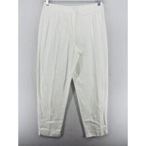 TOTOnKO Pants Womens 14 Trouser Textured Tapered Leg Front Zip Cotton White USA